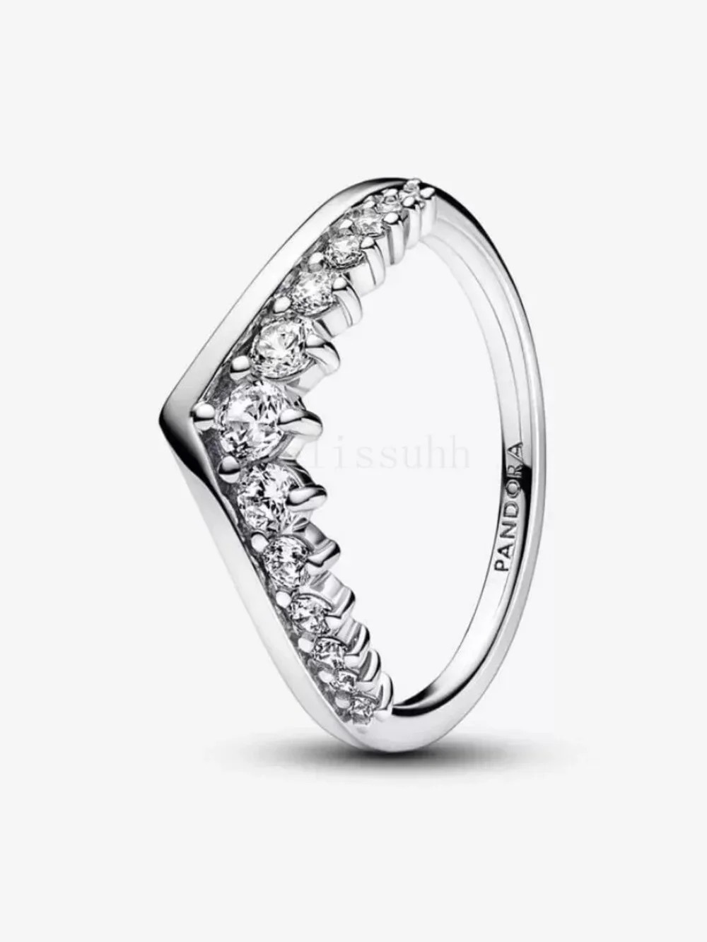 Pandora Silver V-Contour Ring with Clear Stones